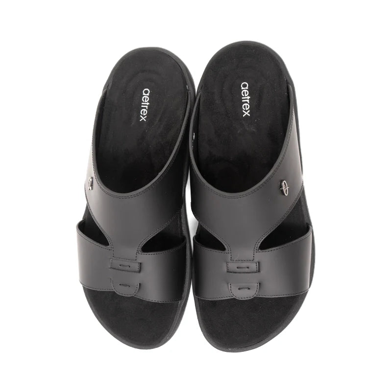 Aetrex Men's Traditional Sandals with Soft Suede-Touch Footbed - Black