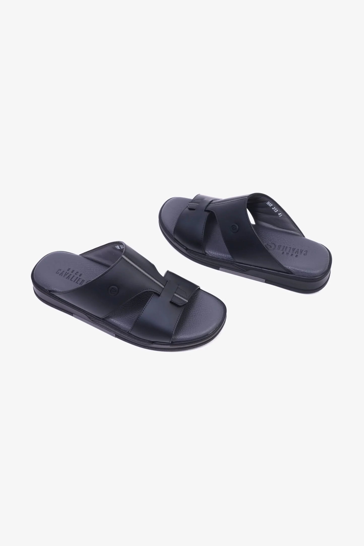 UOMO CAVALIER Men's Leather Sandals with Cut-Out Detail Black - Seventy7