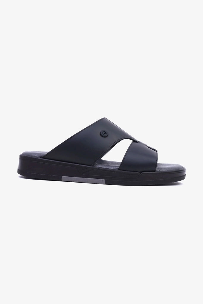 UOMO CAVALIER Men's Leather Sandals with Cut-Out Detail Black - Seventy7