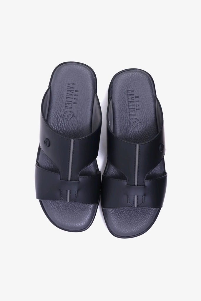 UOMO CAVALIER Men's Leather Sandals with Cut-Out Detail Black - Seventy7