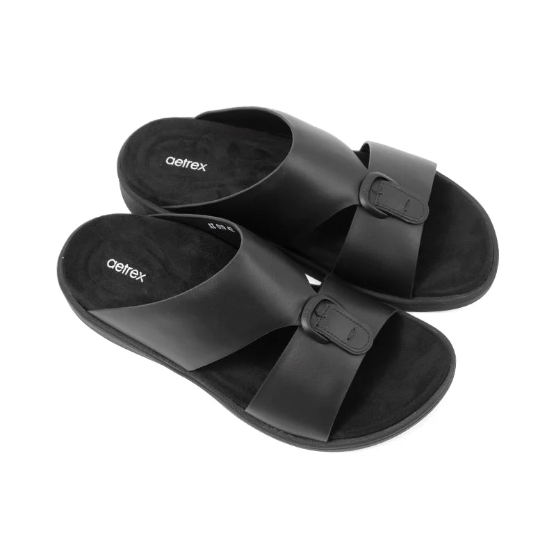 Aetrex Men's Hybrid Leather Sandals - Black