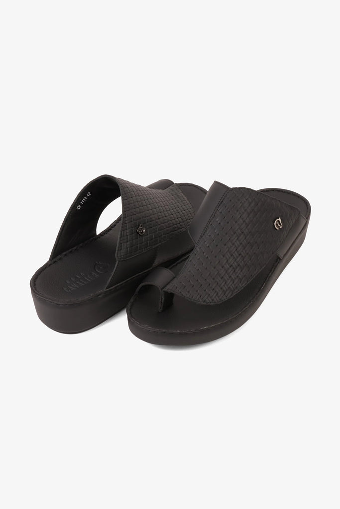 UOMO CAVALIER ELITE HANDCRAFTED LEATHER ARABIC SANDALS BLACK - Seventy7