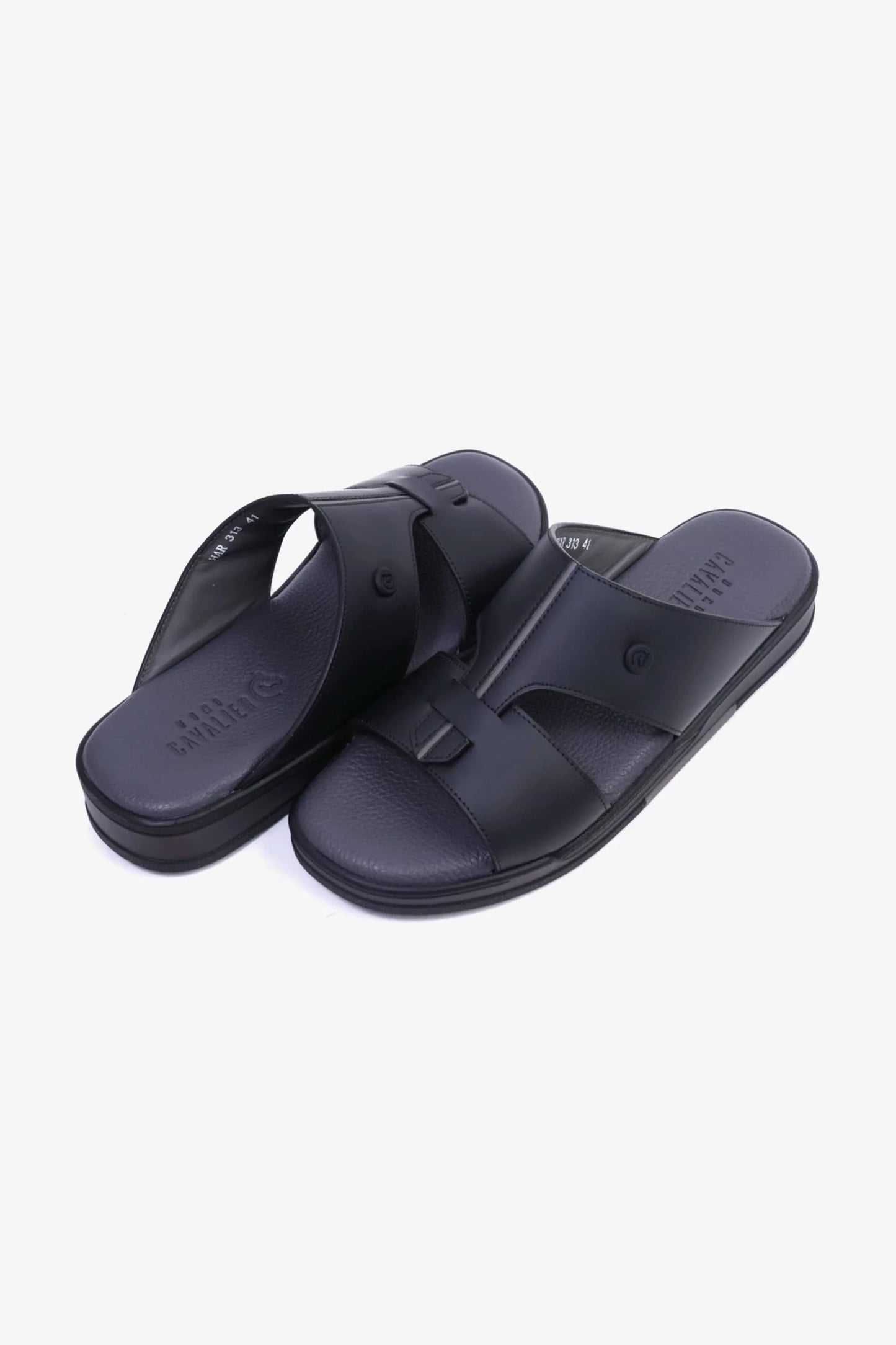 UOMO CAVALIER Men's Leather Sandals with Cut-Out Detail Black - Seventy7