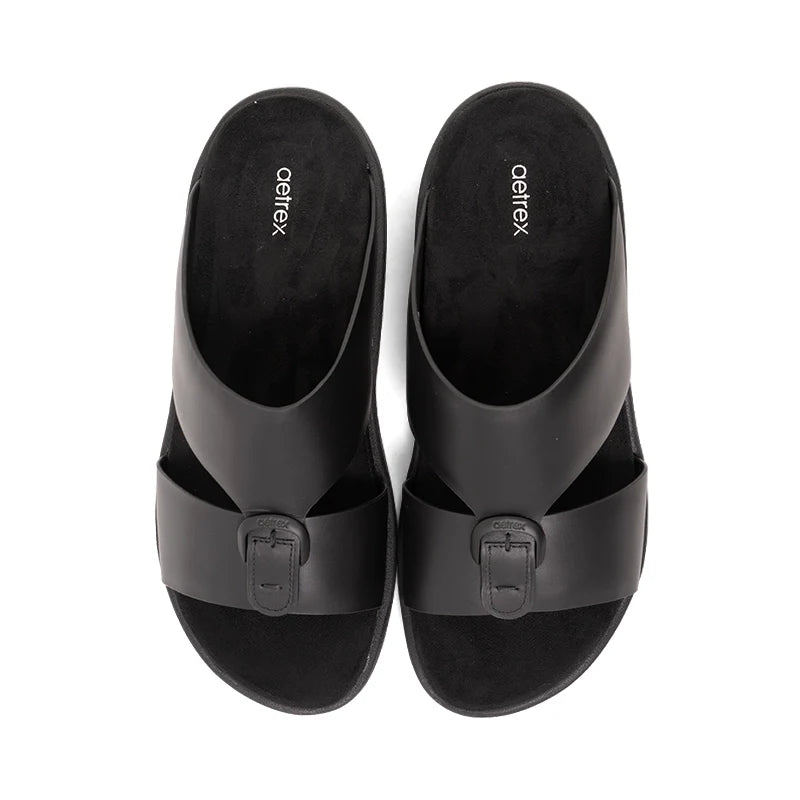 Aetrex Men's Hybrid Leather Sandals - Black