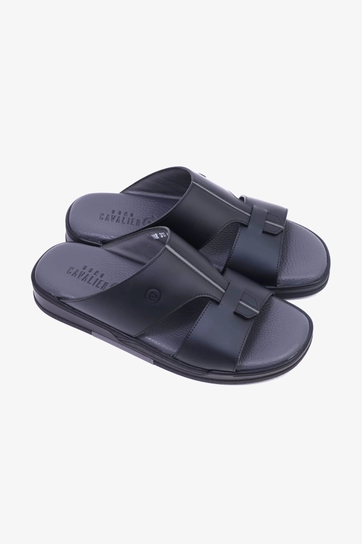 UOMO CAVALIER Men's Leather Sandals with Cut-Out Detail Black - Seventy7