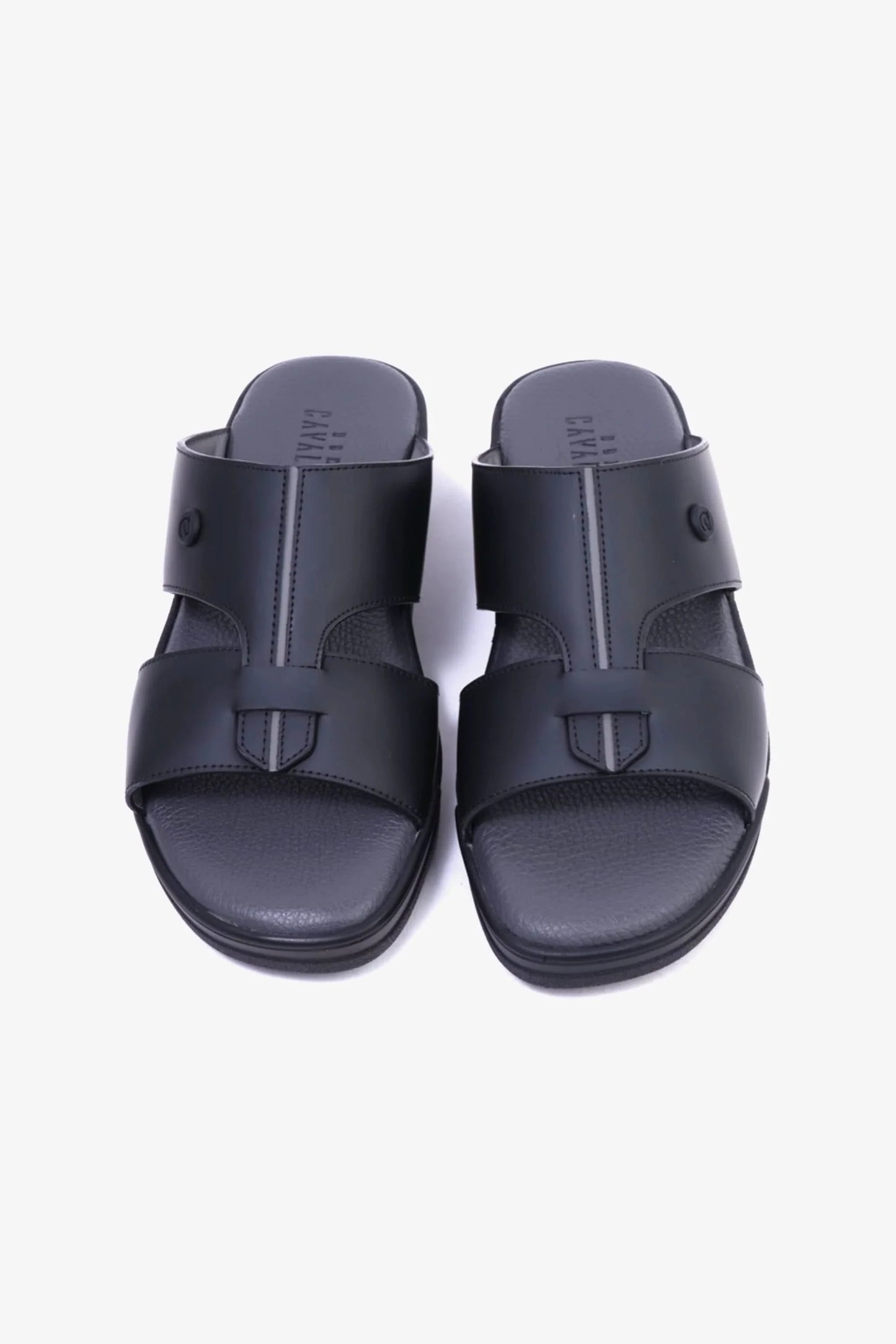 UOMO CAVALIER Men's Leather Sandals with Cut-Out Detail Black - Seventy7