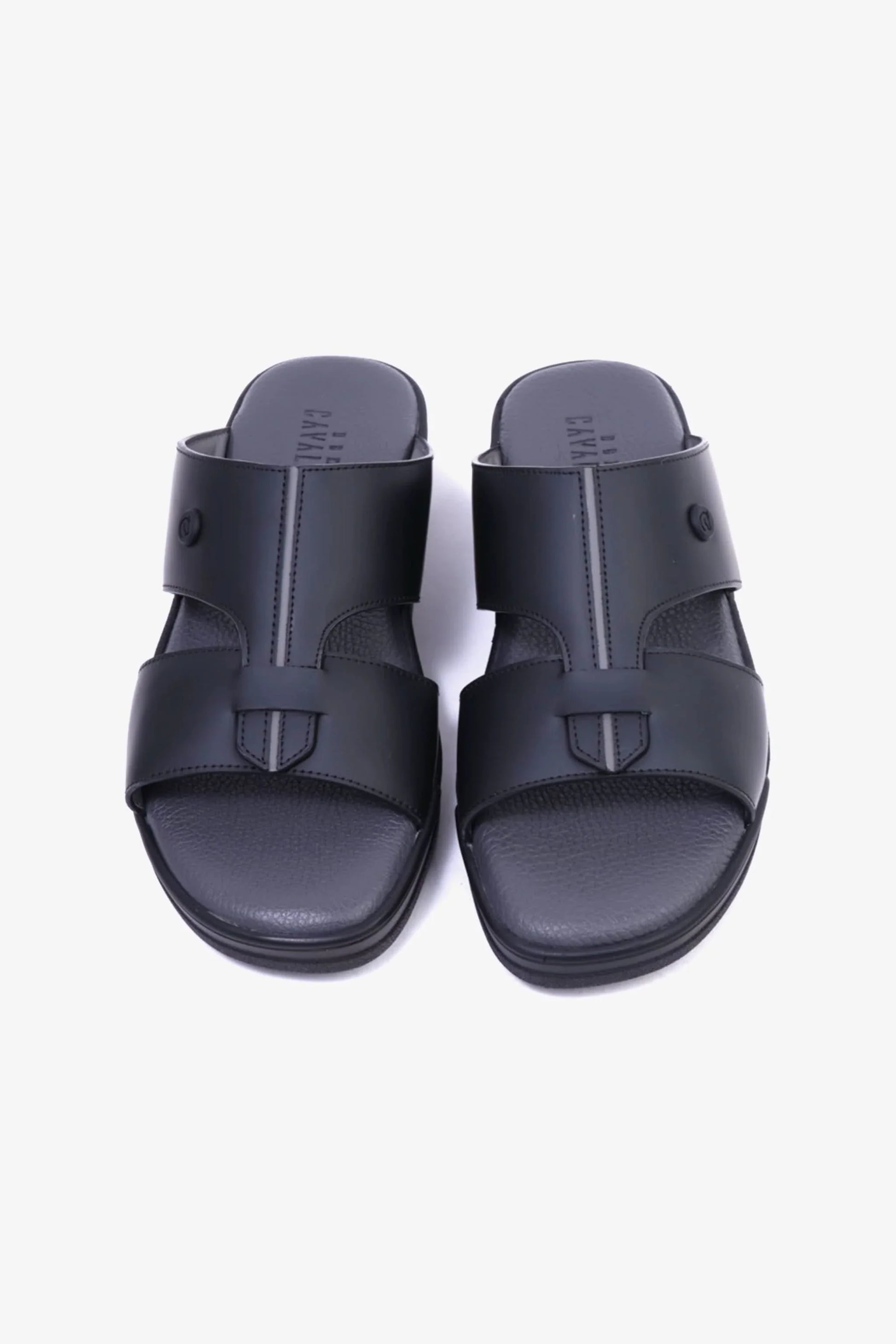 UOMO CAVALIER Men's Leather Sandals with Cut-Out Detail Black - Seventy7