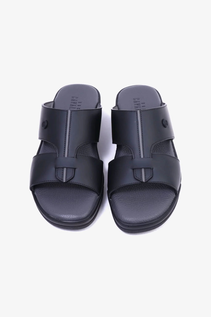 UOMO CAVALIER Men's Leather Sandals with Cut-Out Detail Black - Seventy7