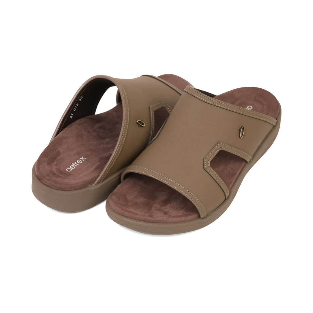 Aetrex Men's Suede Foot Bed Leather Sandals Truffle - Sole Therapy