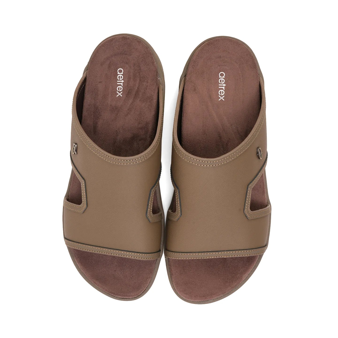 Aetrex Men's Suede Foot Bed Leather Sandals Truffle - Sole Therapy