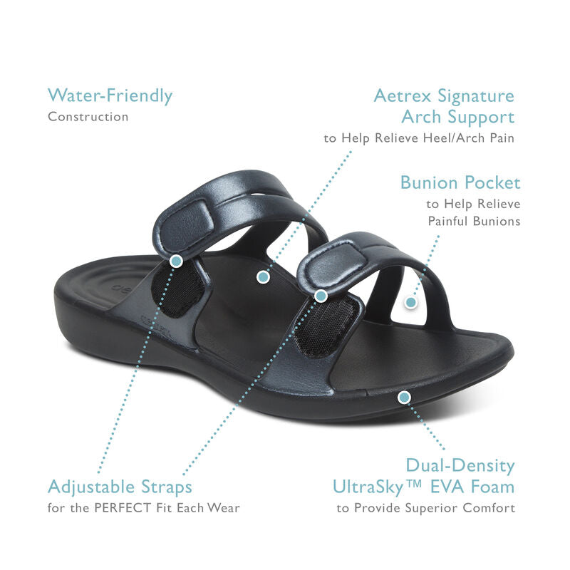 Janey Sport Women Slides Black - Sole Therapy