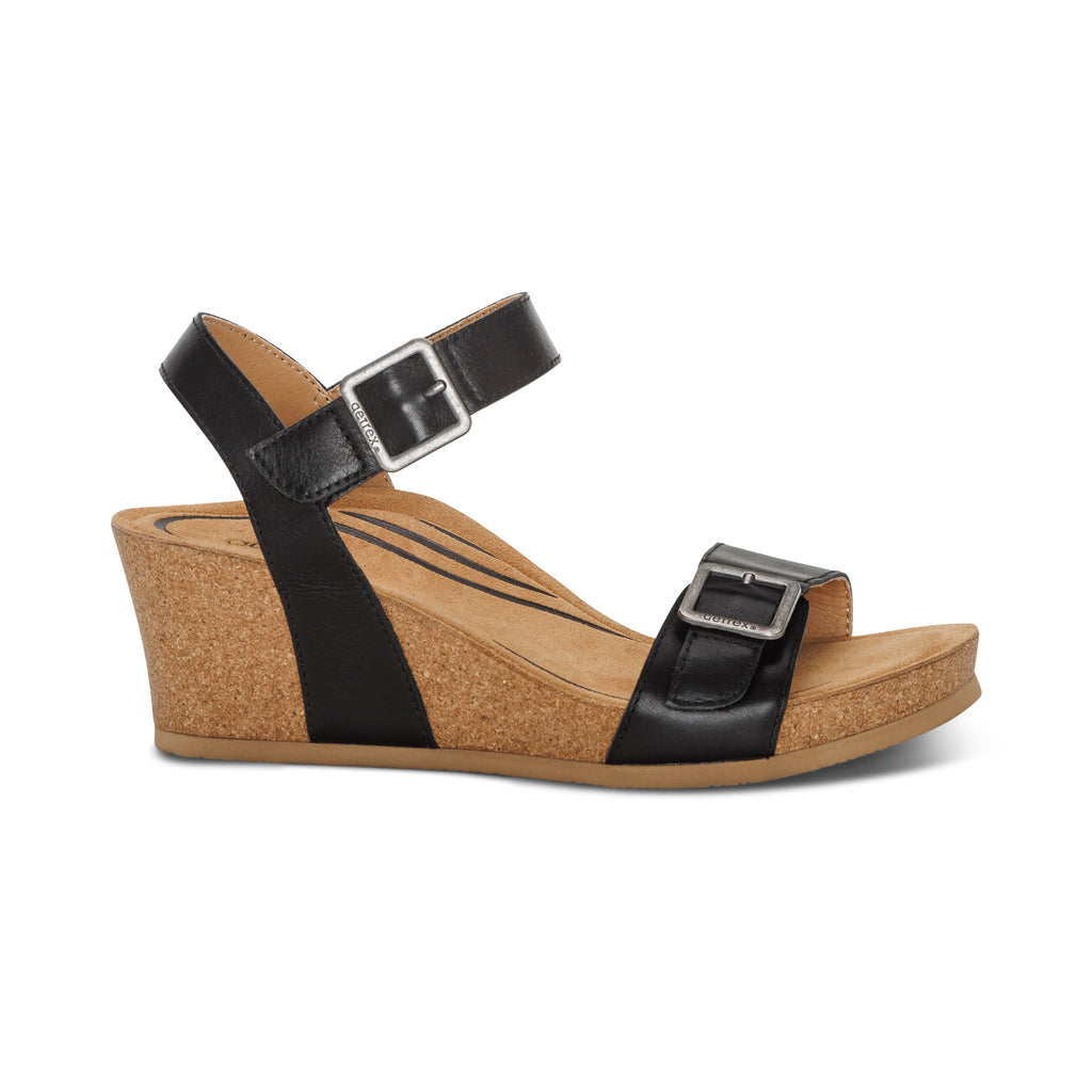 AETREX LEXA CORK WEDGE QTR STRP BLACK