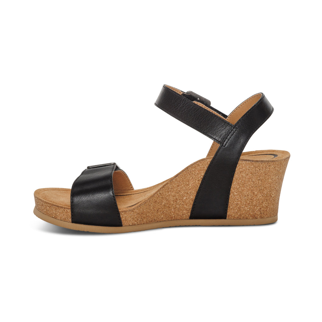AETREX LEXA CORK WEDGE QTR STRP BLACK