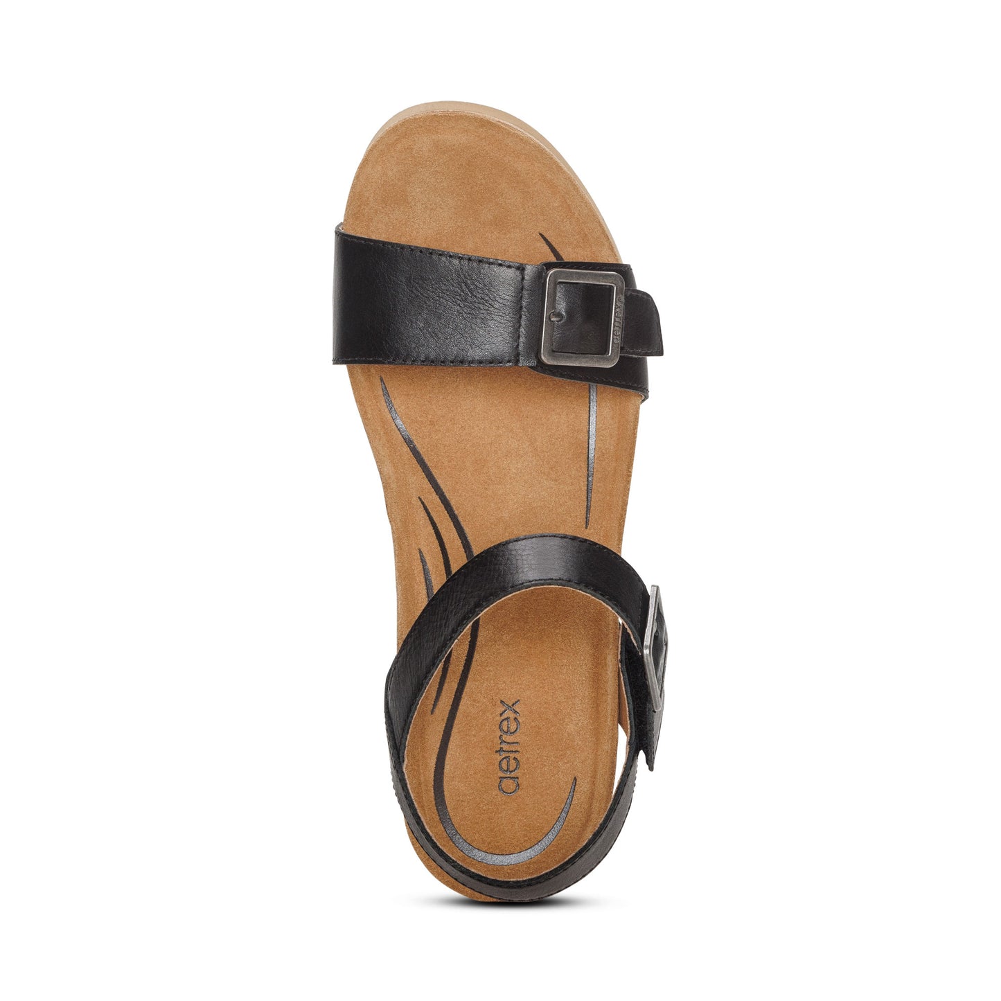 AETREX LEXA CORK WEDGE QTR STRP BLACK