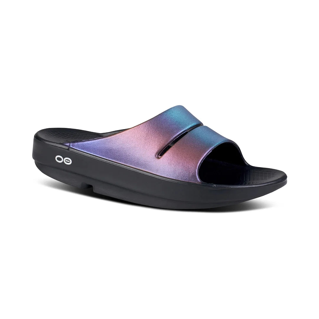 OOFOS WOMEN'S LUXE SLIDE SANDALS - MIDNIGHT SPECTRE - Sole Therapy