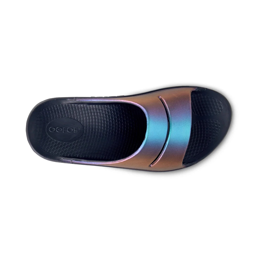 OOFOS WOMEN'S LUXE SLIDE SANDALS - MIDNIGHT SPECTRE - Sole Therapy
