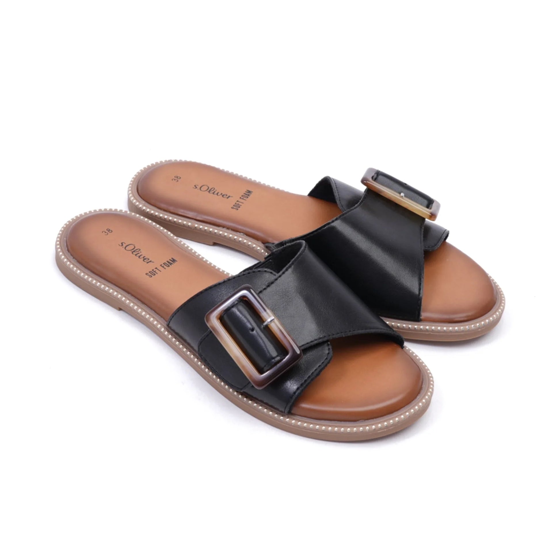 S. Oliver Soft Foam Buckle Sandals Black - Sole Therapy