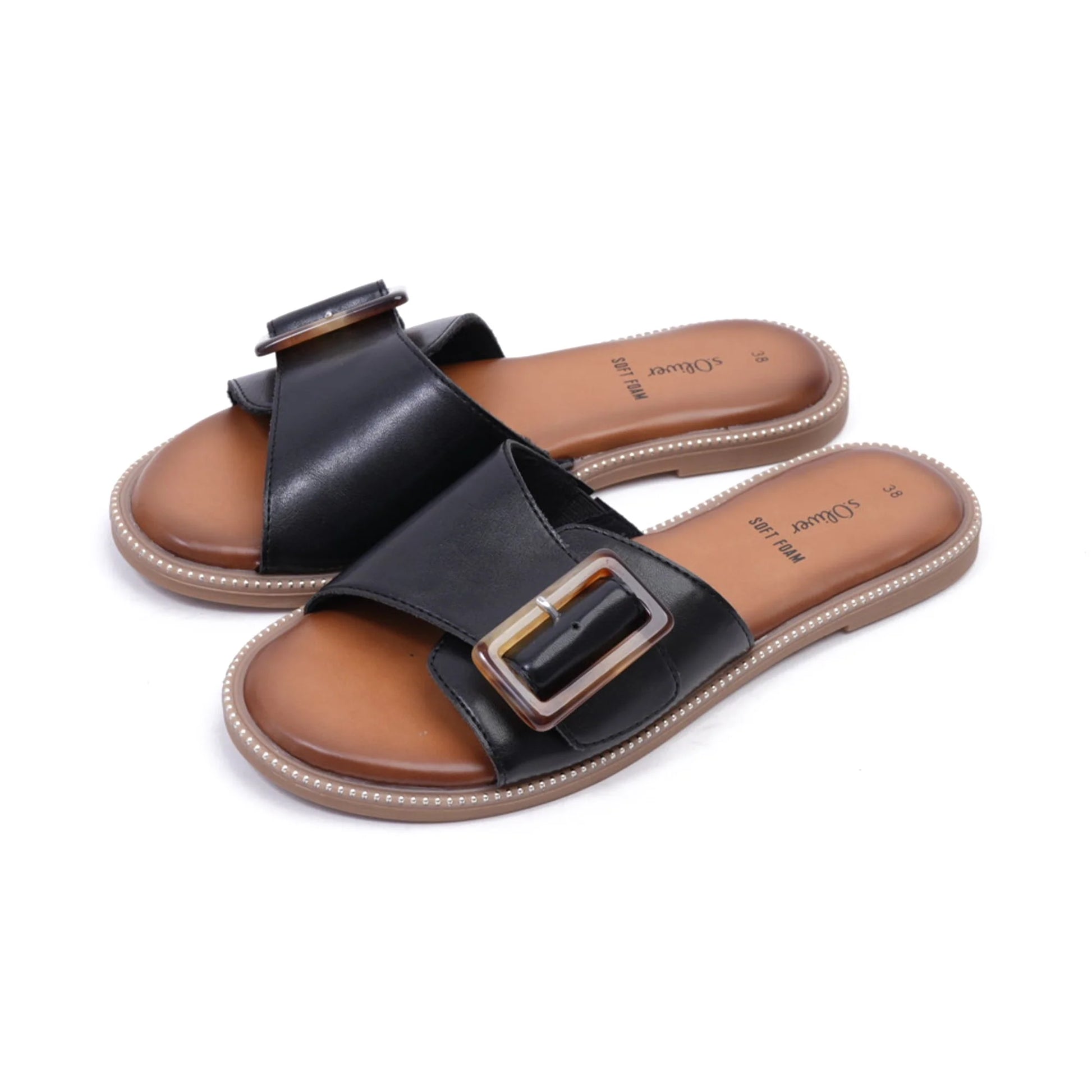 S. Oliver Soft Foam Buckle Sandals Black - Sole Therapy