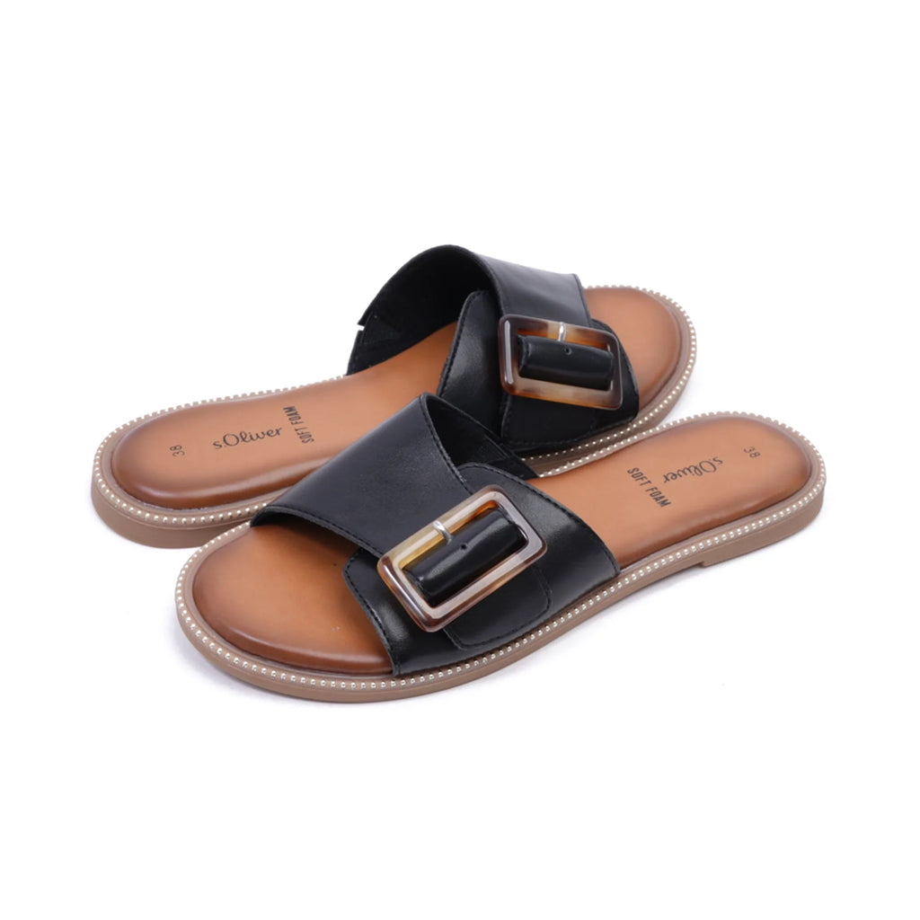 S. Oliver Soft Foam Buckle Sandals Black - Sole Therapy