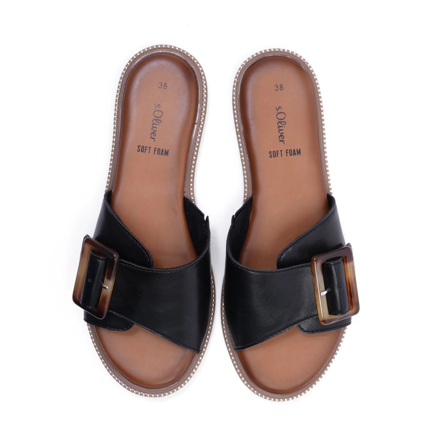 S. Oliver Soft Foam Buckle Sandals Black - Sole Therapy