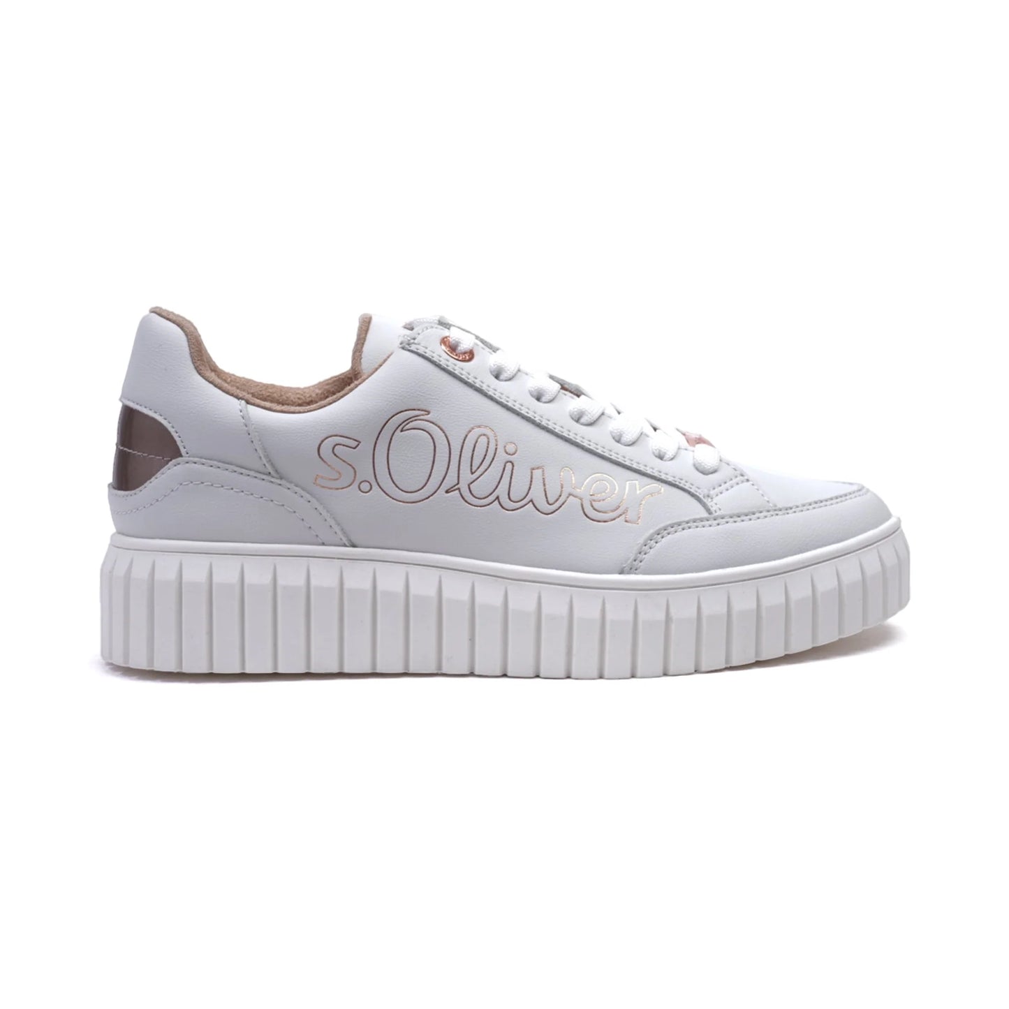 S. Oliver Women's Classic Lace-up Sneakers White-Rosegold - Sole Therapy