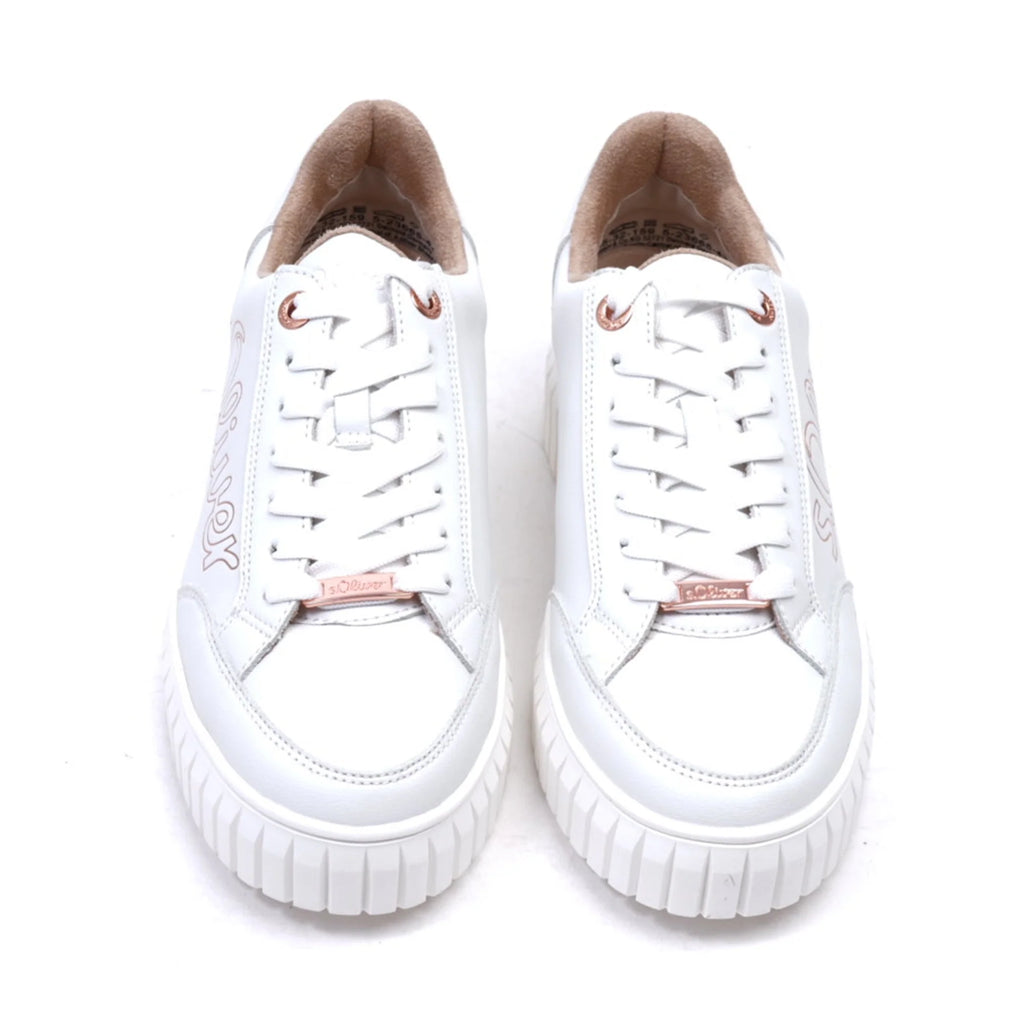 S. Oliver Women's Classic Lace-up Sneakers White-Rosegold - Sole Therapy