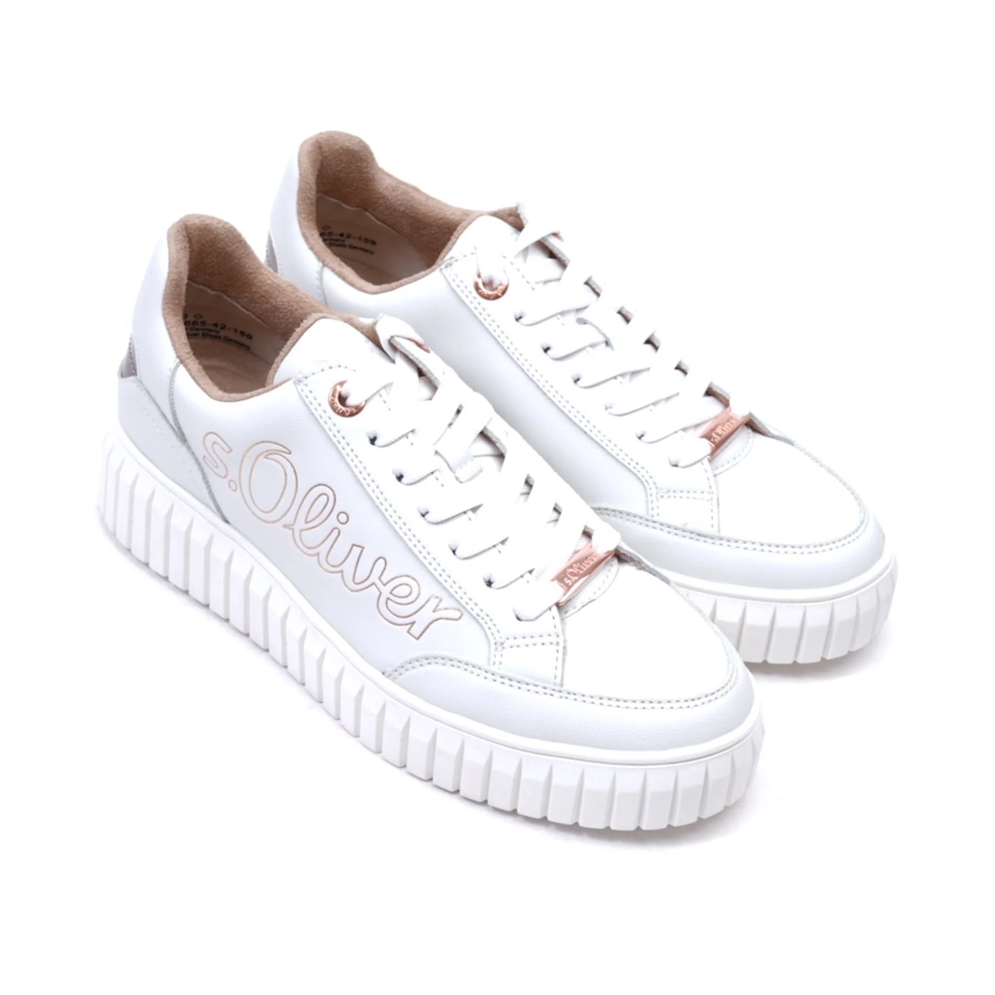 S. Oliver Women's Classic Lace-up Sneakers White-Rosegold - Sole Therapy