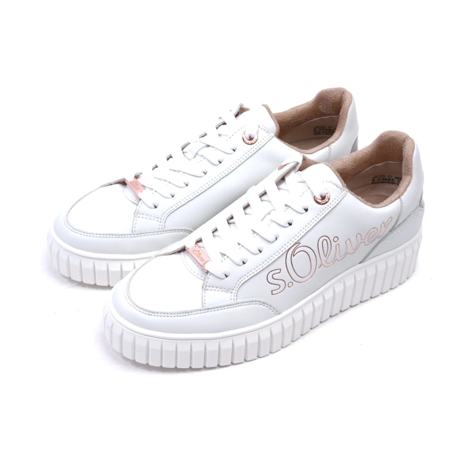 S. Oliver Women's Classic Lace-up Sneakers White-Rosegold - Sole Therapy