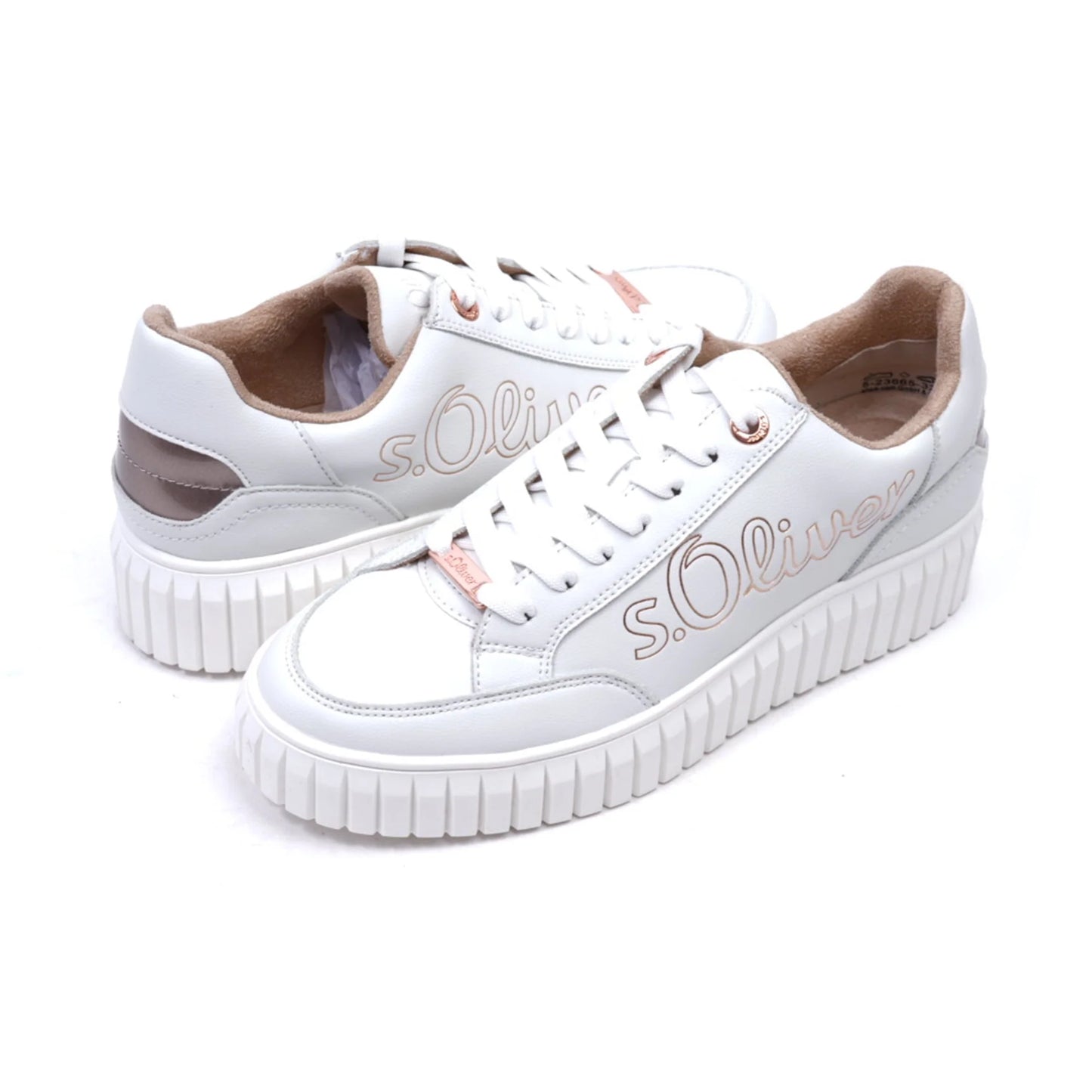 S. Oliver Women's Classic Lace-up Sneakers White-Rosegold - Sole Therapy