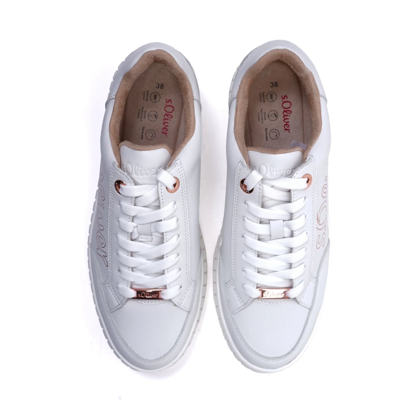 S. Oliver Women's Classic Lace-up Sneakers White-Rosegold - Sole Therapy