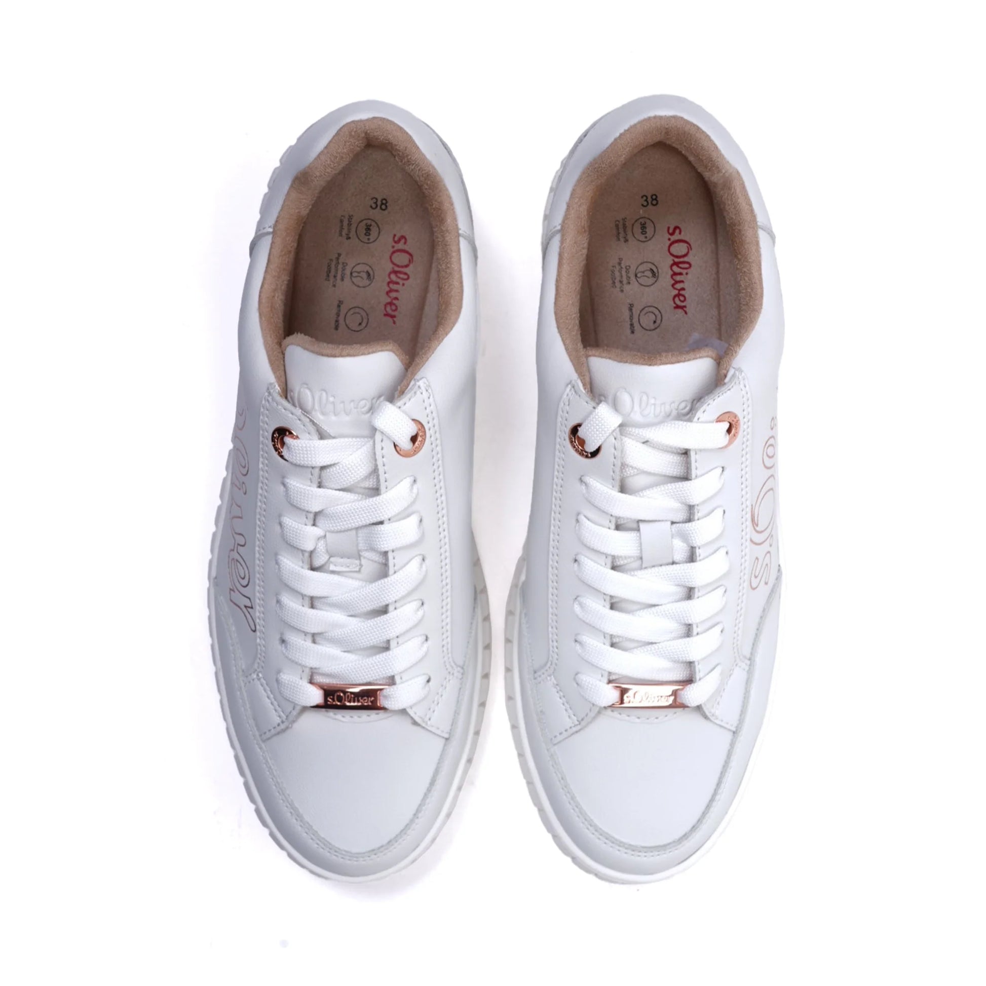 S. Oliver Women's Classic Lace-up Sneakers White-Rosegold - Sole Therapy