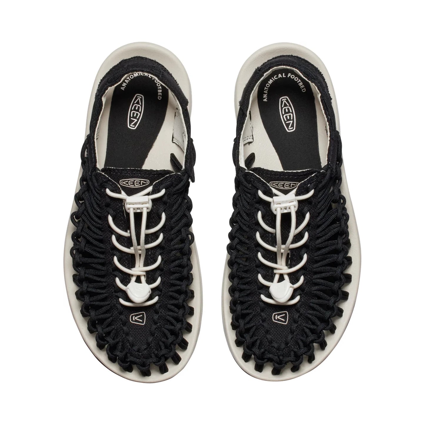 WOMEN UNEEK CANVAS FLAT SANDALS BLACK/BIRCH - Sole Therapy