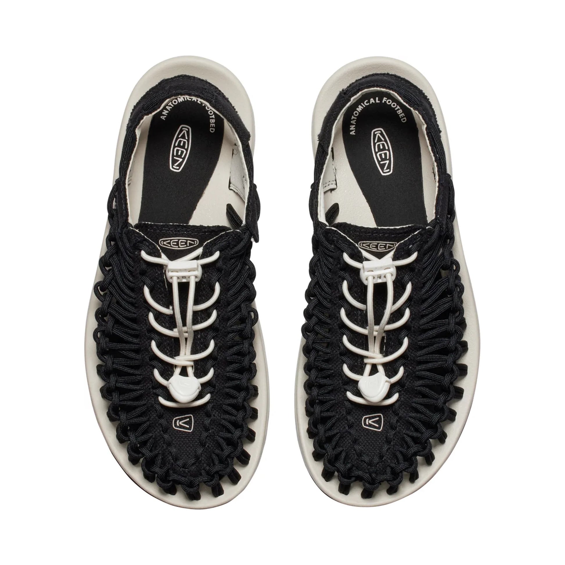 WOMEN UNEEK CANVAS FLAT SANDALS BLACK/BIRCH - Sole Therapy